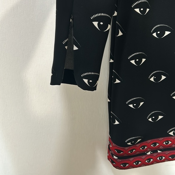 KENZO PARIS WOMENS MIDI DRESS EYE PATTERNS BLACK RED LONG SLEEVE Sz 40 - Picture 14 of 16